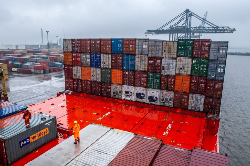 Shipping containers at a port used to import bulk essential oils into Singapore