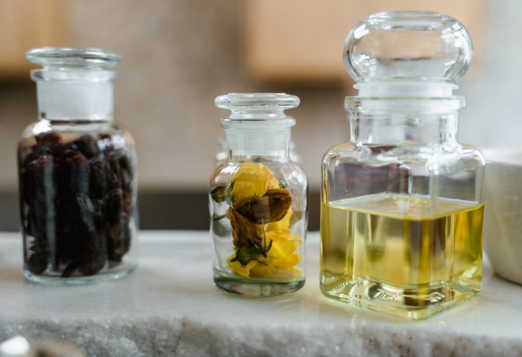Glass bottles of bulk cajeput oil and other essential oils prepared for export