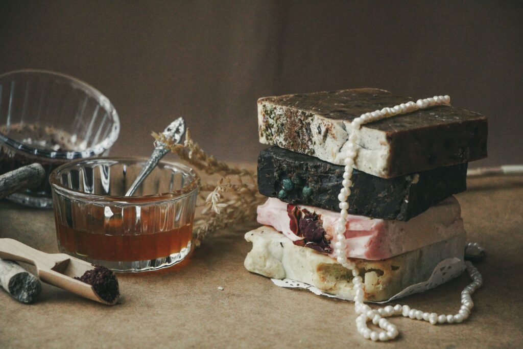 Bulk essential oils for soap makers: stacked handmade cold process soap bars